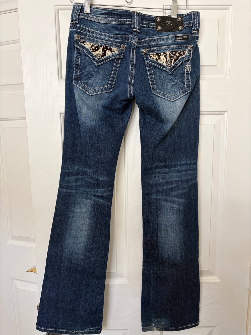 Miss Me Dark Blue Flare Jeans with Embroidered Pocket Detail